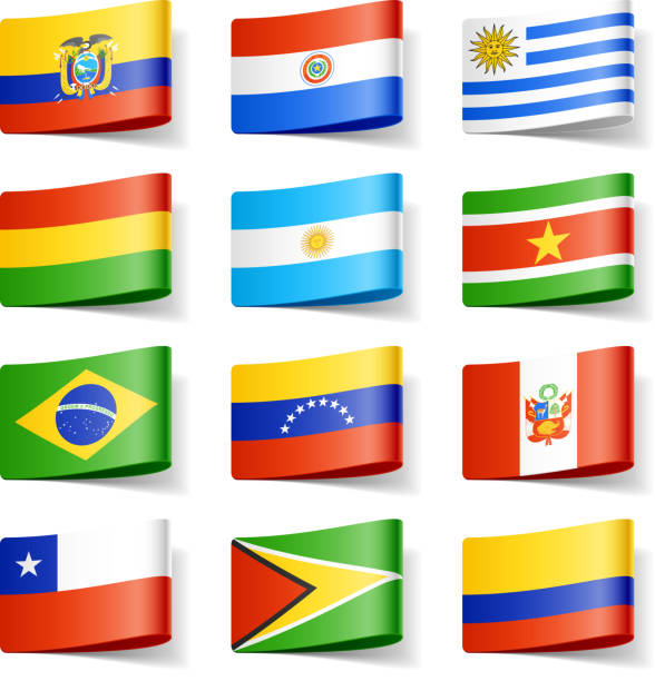 twelve different flags of south america - argentina stock illustrations