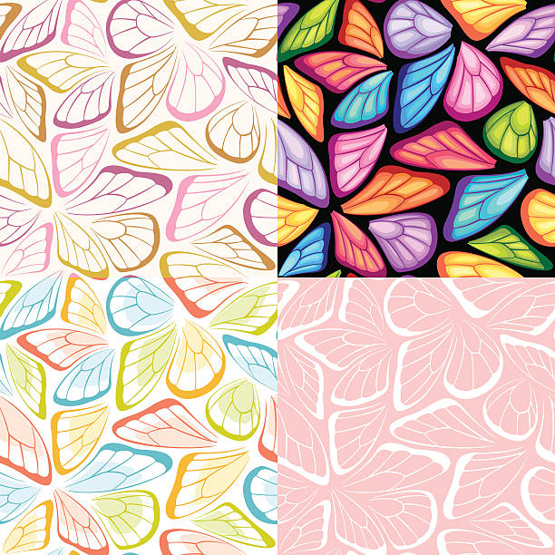 Butterfly pattern Set of butterfly wings textures. Four seamless patterns contain no gradients. butterfly wing patterns stock illustrations