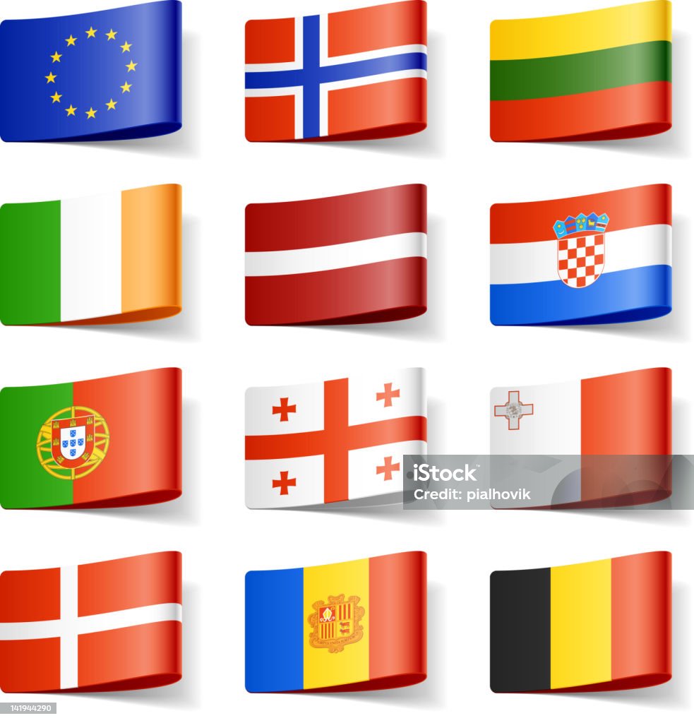 Doze mundo europeu flags em um fundo branco - Vetor de Bandeira royalty-free