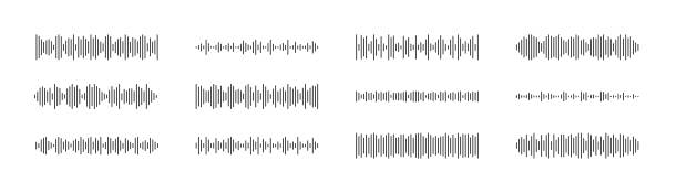 ilustraciones, imágenes clip art, dibujos animados e iconos de stock de conjunto de ondas de sonido de podcast. patrón de forma de onda para reproductor de música, podcast, mensaje voise, aplicación de música. icono de onda de audio. plantilla de ecualizador. ilustración vectorial aislada sobre fondo blanco - sound wave sound mixer frequency wave pattern