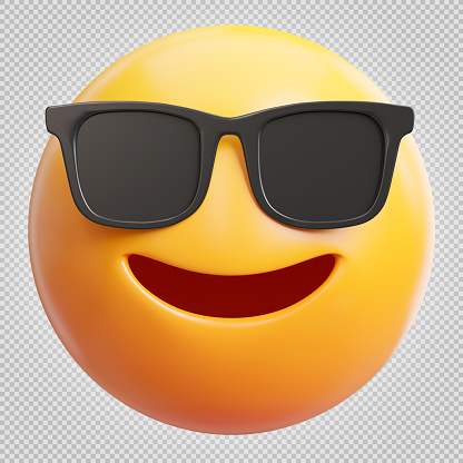 3D Rendering cool emoji with sunglass isolated on white background.