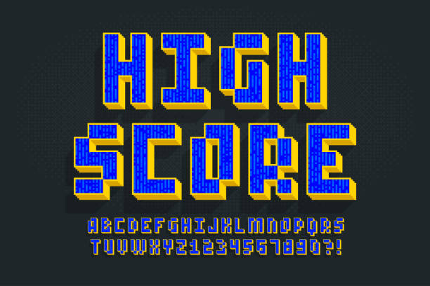 pixel-vektor-alphabet-design, stilisiert wie in 8-bit-spielen - pixel art grafiken stock-grafiken, -clipart, -cartoons und -symbole