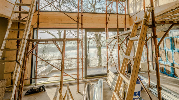 istock Modern wooden house construction, big room at daylight 1419448337