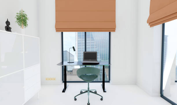 istock Conditioned bedroom for Home Office. Distance work concept from home. 3D illustration. 1419450744