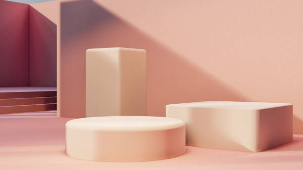 istock podium, product stand. mock up on a pink background texture background Ideal backdrop for product presentations 1419451659