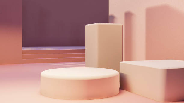 istock podium, product stand. mock up on a pink background texture background Ideal backdrop for product presentations 1419452344