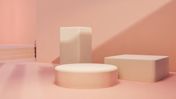istock podium, product stand. mock up on a pink background texture background Ideal backdrop for product presentations 1419452418
