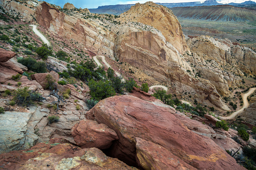 Switchbacks on the Burr Trail at Capitol Reef National Park in Utah USA.