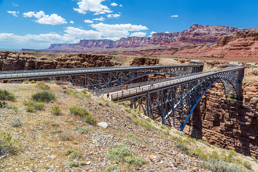 Navajo Bridges over the Colorado River at Marble Canyon near Page and Lees Ferry in Arizona USA.
