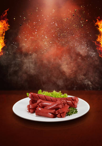 Sausages on a hot and spicy background