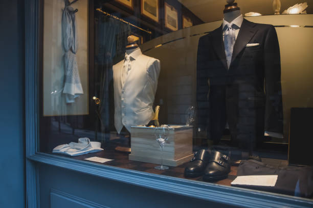 Luxury shop window with Stylish men's suits
