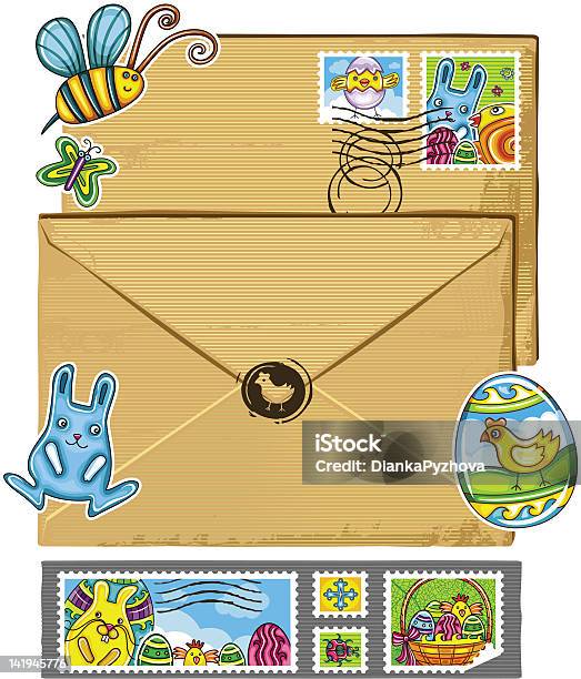 Envelope De Páscoa - Arte vetorial de stock e mais imagens de Animal - Animal, Banda desenhada - Produto Artístico, Borboleta