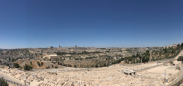 Amman skyline panorama in Jordan. Sunny day view of the old downtown of Jordanian capital city built on seven hills