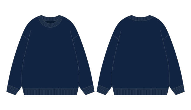 leere marineblaue langarm-pullover-vorlage - trainingsanzug stock-grafiken, -clipart, -cartoons und -symbole