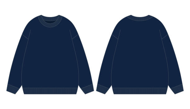 Blank Navy Blue Long Sleeve Sweater Template On White Background.Front And Back View, Vector File. tracksuit stock illustrations