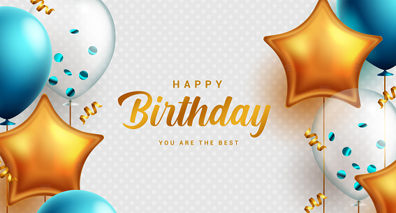 Happy birthday text vector background design. Birthday greeting in pattern space for typography with party balloon elements. Vector Illustration.