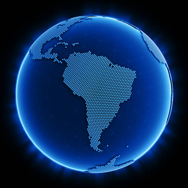六角形の世界 - three dimensional shape continents bright blue ストックフォトと画像