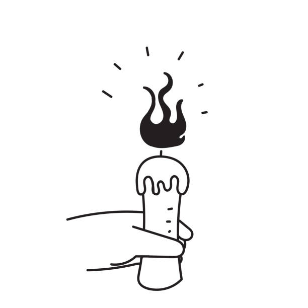 ilustraciones, imágenes clip art, dibujos animados e iconos de stock de garabato dibujado a mano sosteniendo un vector de ilustración de vela encendida - candle human hand candlelight symbols of peace