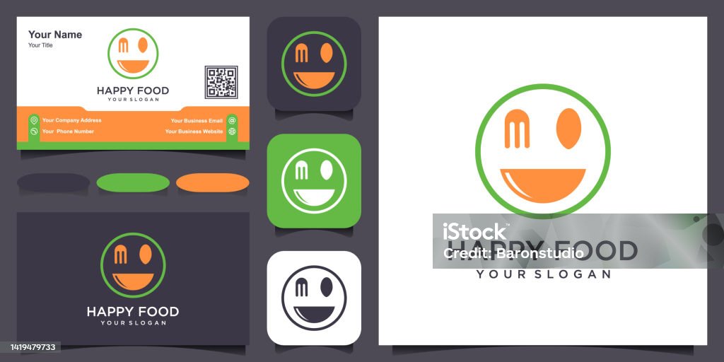 Food Logo With Smile Label For Food Company Vector Illustration With
