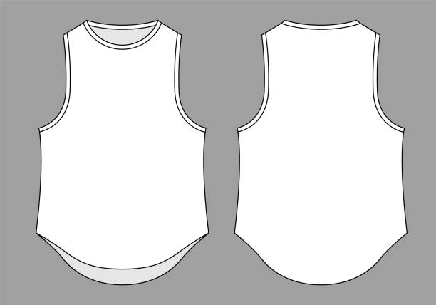 blankes weißes tanktop mit curve seed template - ärmellos stock-grafiken, -clipart, -cartoons und -symbole