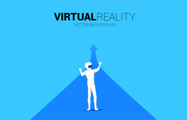 istock Silhouette man wear VR glasses on arrow. Concept of digital virtual reality technology and AR . 1419485949