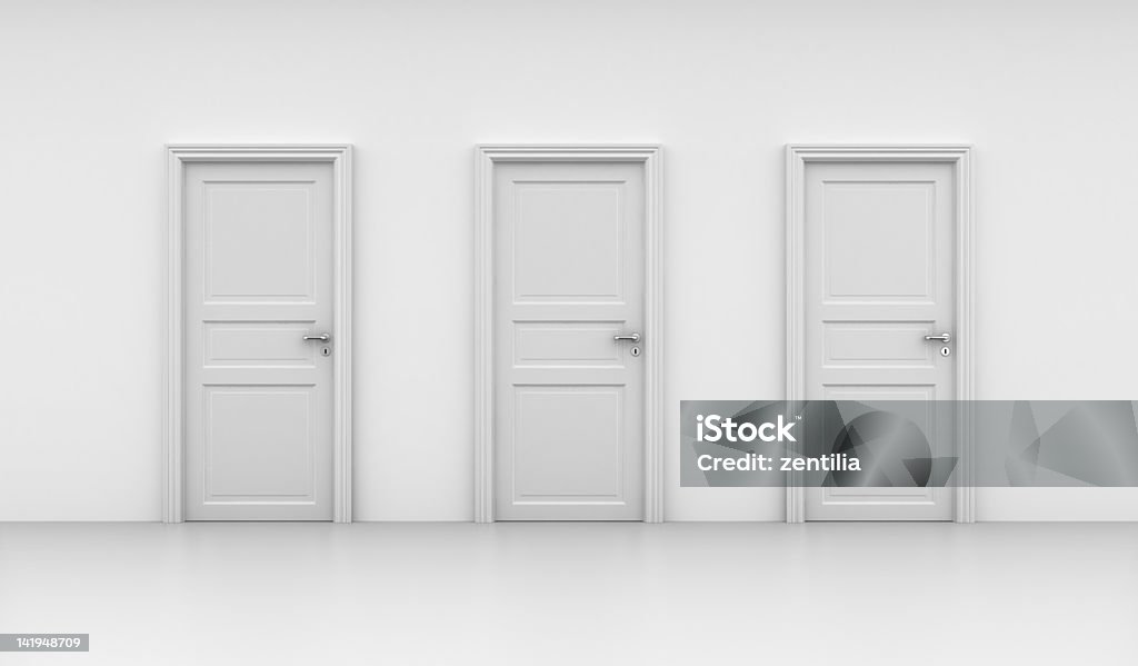 Three closed doors 3d rendering of three closed doors Closed Stock Photo