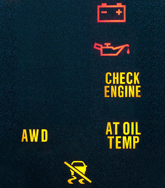 Car dash board warning indicators stock photo