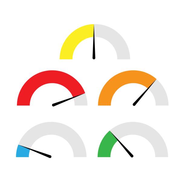 다섯 가지 색상 미터 세트 - fuel gauge fossil fuel fuel and power generation gauge stock illustrations