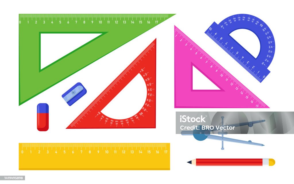 Math Geometric Tools Name Tools For Geometry Lessons Vector Illustrations Set Stock Illustration ...