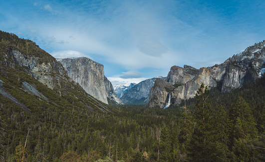 Tunnel view aerial landscape in Yosemite National Park, California, USA, seen a day in the spring.
