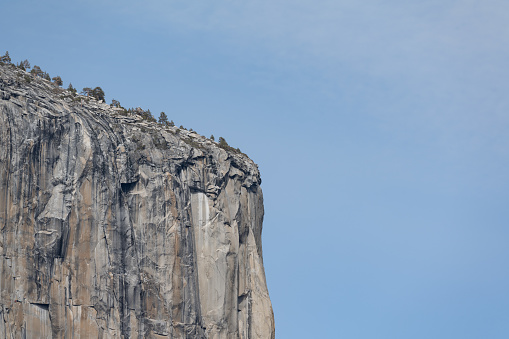 Close-up of the mountain peak of El Capitan in Yosemite National Park, California, USA. Seen a day in the spring.