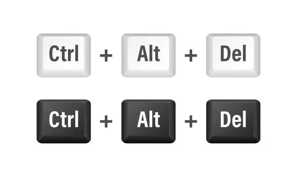 Vector illustration of Ctrl alt del shortcut keys. Keyboard keys. Computer button. Vector stock illustration.