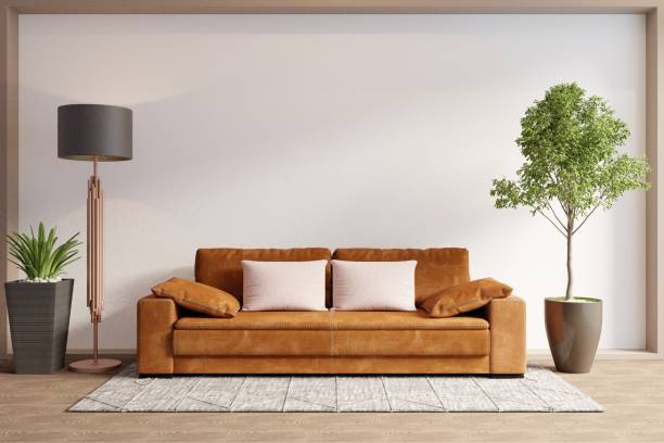istock Interior decoration in minimalist style with brown sofa. 1419507022