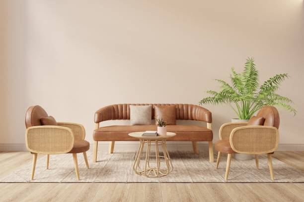 istock Minimalist background home interior living room with sofa set beige. 1419507032