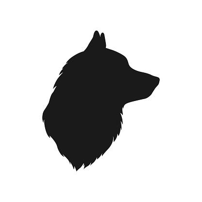 Isolated Husky Head Silhouette. Side view. Black color. White background. Vector illustration.