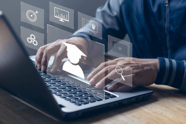 Personal development and online education concept. Education Distance, E-learning, Online Learning with webinar, video tutorial, internet lessons, learn on internet.