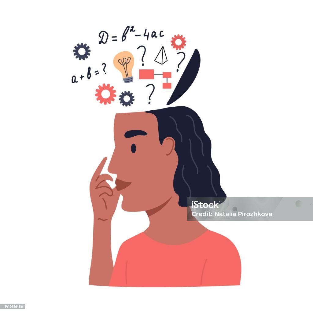 Thinking Using Graphics Creative Woman Analytical Type Of Thinking Concept The Girl Thinks Flat ...