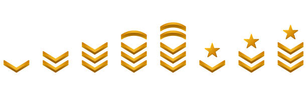 chevron streifen abzeichen gold symbol. military insignia soldat sergeant, general, major, offizier, leutnant, oberst patch emblem. goldenes logo des armeeranges. isolierte vektorillustration - rank military patch insignia stock-grafiken, -clipart, -cartoons und -symbole