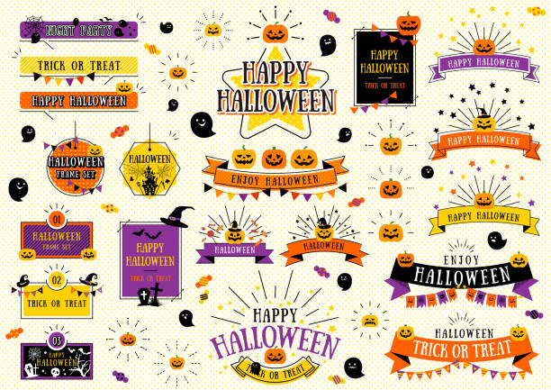 Halloween Frame Ribbon Set Halloween Frame Ribbon Set happy halloween banner stock illustrations