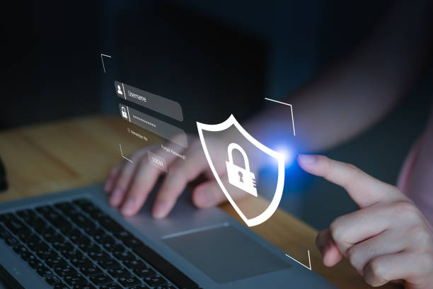 istock Cyber security concept. protection of privacy personal data. information security and encryption,  secure access to user's personal data,  Hand touch lock. login with username and password. 1419522577