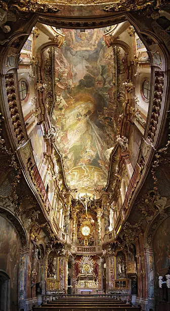 Interior of Asamkirche (church of St. John of Nepomuk) in Munich, Germany