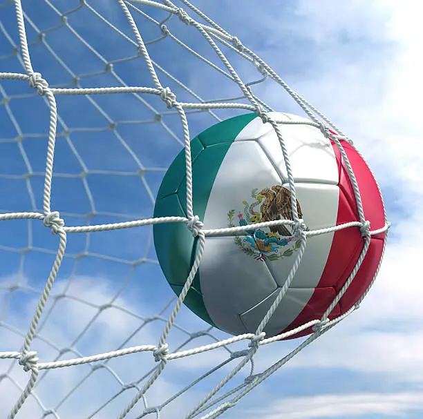 3d rendering of a Mexican soccer ball in a net