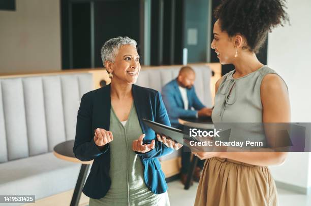 Communication Consulting And Planning Business Women Meeting In The Work Lobby A Woman In Leadership Ceo Team Leader Or Coaching Mentor Collaboration And Motivation For Office Employee Success Stock Photo - Download Image Now