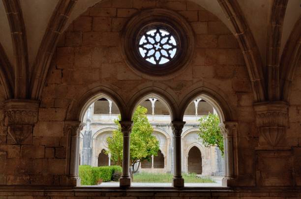 Cloister of the Alcobaça Monastery stock photo