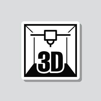 istock 3D printer. Icon sticker on gray background 1419535471