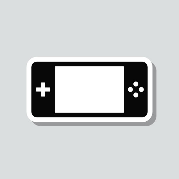 przenośna konsola do gier. naklejka ikony na szarym tle - three dimensional shape joystick gamepad computer icon stock illustrations