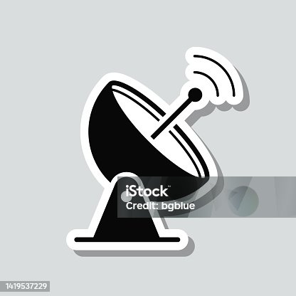 istock Satellite dish. Icon sticker on gray background 1419537229