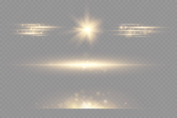 ilustraciones, imágenes clip art, dibujos animados e iconos de stock de partículas doradas de luz. luz dorada. destello de luz. estrellas aisladas sobre fondo transparente. - lighting equipment