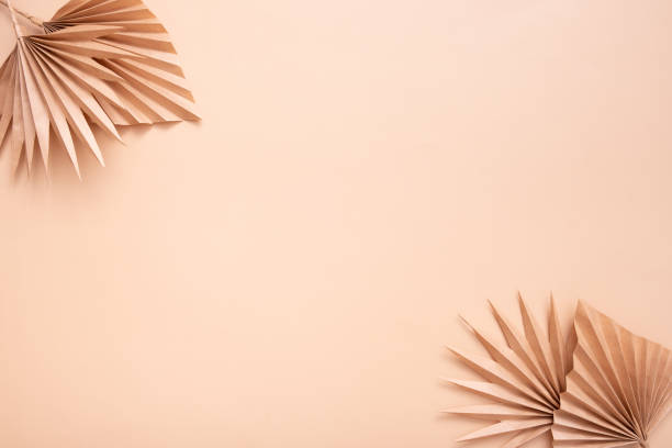 istock Decorative paper tropical palm dry leaves on beige background. Copy space 1419539585