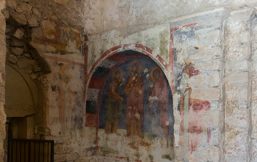 Wall frescoes in the ancient Church of St. Nicholas, located in the city of Myra, Turkey